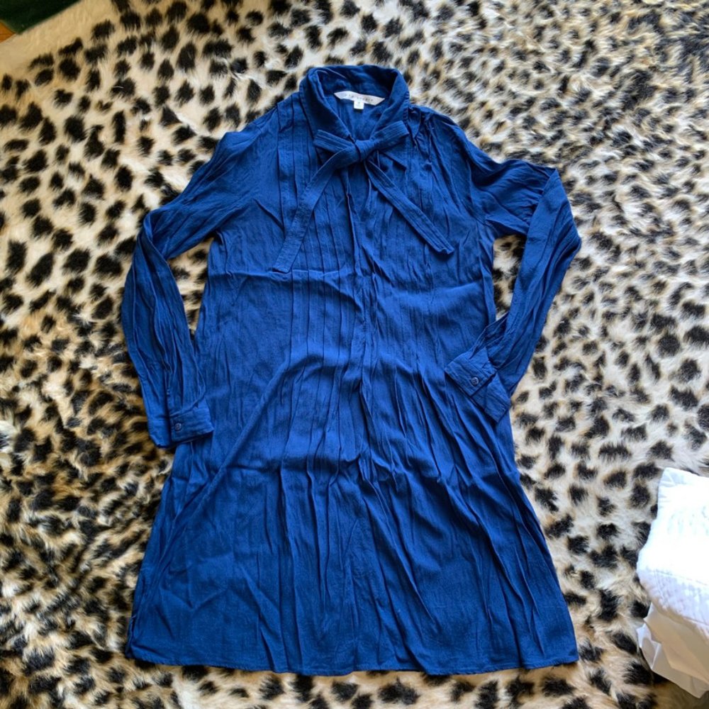 MAX STUDIO. Long Sleeve Neck Tie Pleated Dress! - Picture 7 of 7